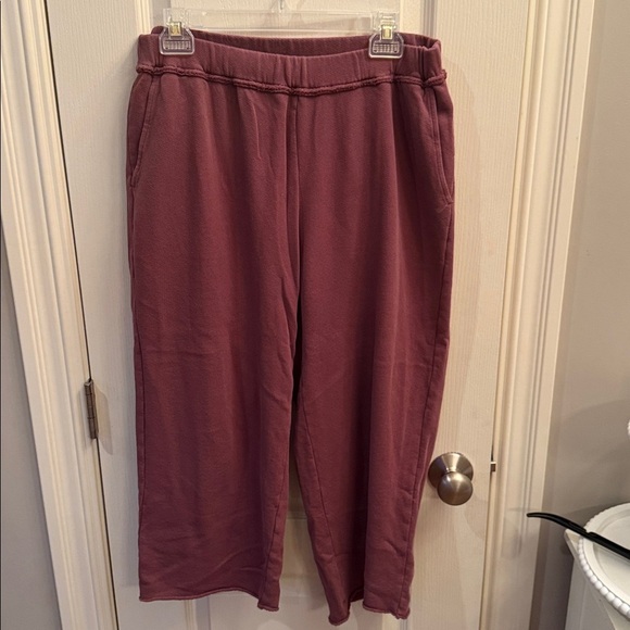 EILEEN FISHER Womens Burgundy Pocketed Raw Seams Pull-on Cropped Pants petite Lg - Picture 2 of 7